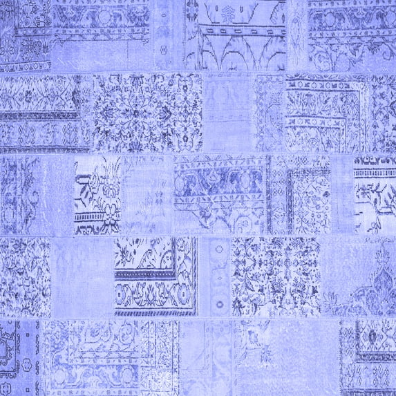Ahgly Company Machine Washable Indoor Square Patchwork Blue Transitional Area Rugs, 3' Square