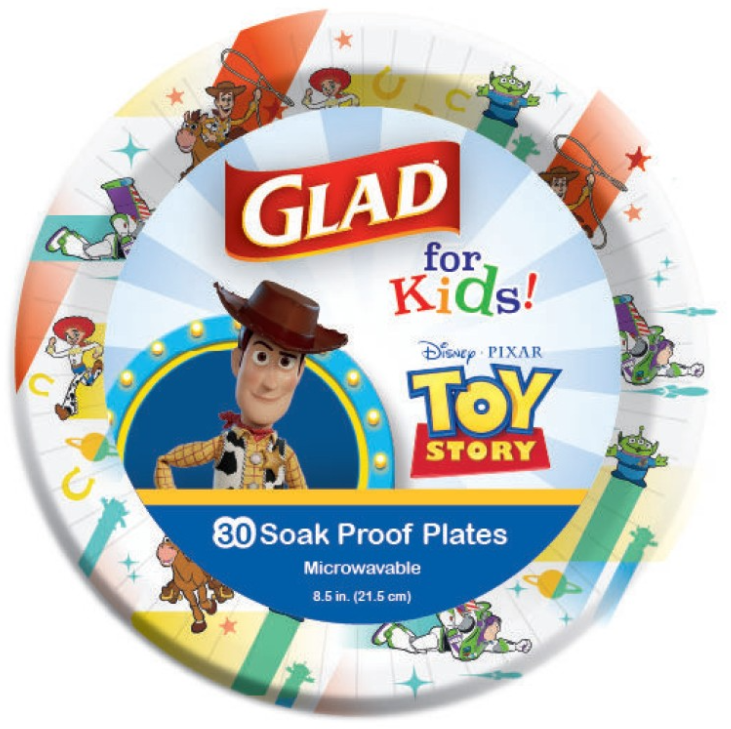 Glad Kids Disney Toy Story 8.5" Round Paper Plate 30ct Light Beams