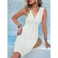 thumbnail image 5 of Women'S V-Neck Twist Sleeveless Design Chest Pleated Waist Dress White M, 5 of 7
