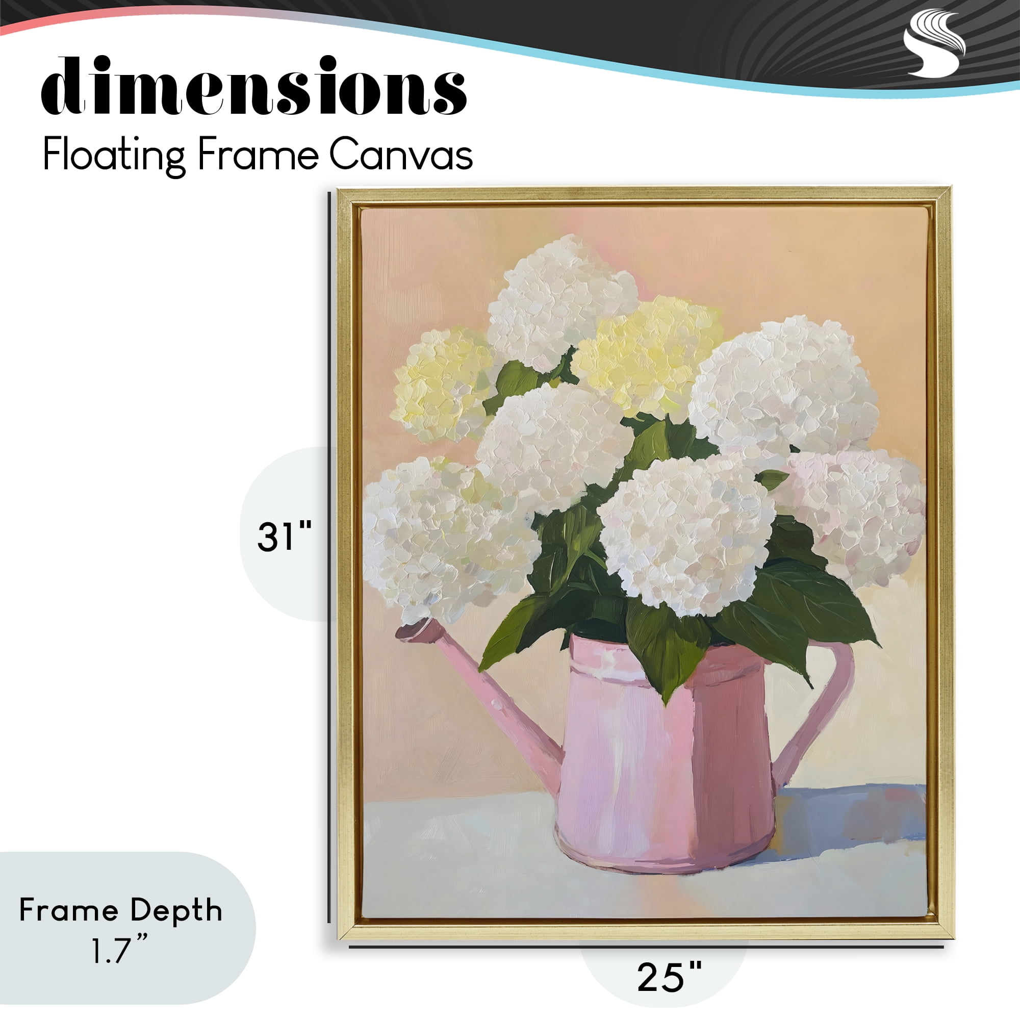 Stupell Industries Hydrangeas in Watering Can Gold Framed Floater Canvas Wall Art, design by The Prints Vibe