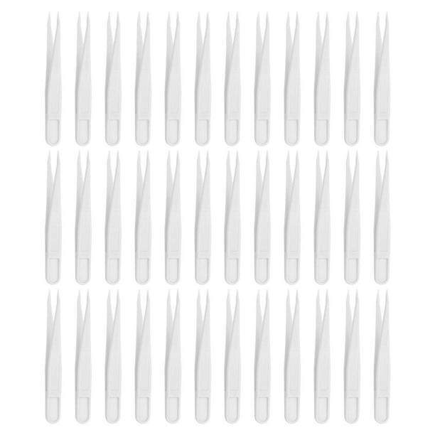 Paquete de 30 pinzas de plástico para manualidades, pinzas puntiagudas de 3.1" para alimentación de animales, pinzas para pegatinas desechables (Blanco)