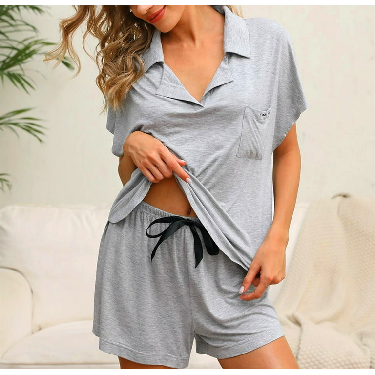 Richie House Women's Short Sleeve Pocket Sleepwear 2 Piece Pajama Knit Set  Pj Lounge S-L RHW2914-A-S