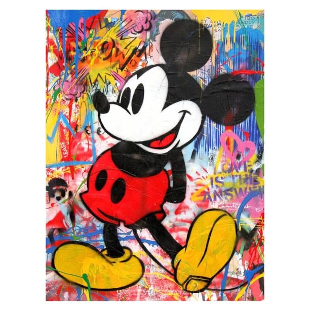 Disney Street Graffiti Art Canvas Paintings Mickey Mouse and Donald Duck Poster Print Wall Art Picture for Bedroom Home Decor60x90cm No Frame Gao Jinjia LED