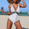 thumbnail image 6 of One Piece Swimsuit for Women Tummy Control Push Up Mesh Patchwork Deep V Neck Bathing Suit High Cut Swim Suit Modest Adjustable Strap Shapewear Swimwear White XL, 6 of 7