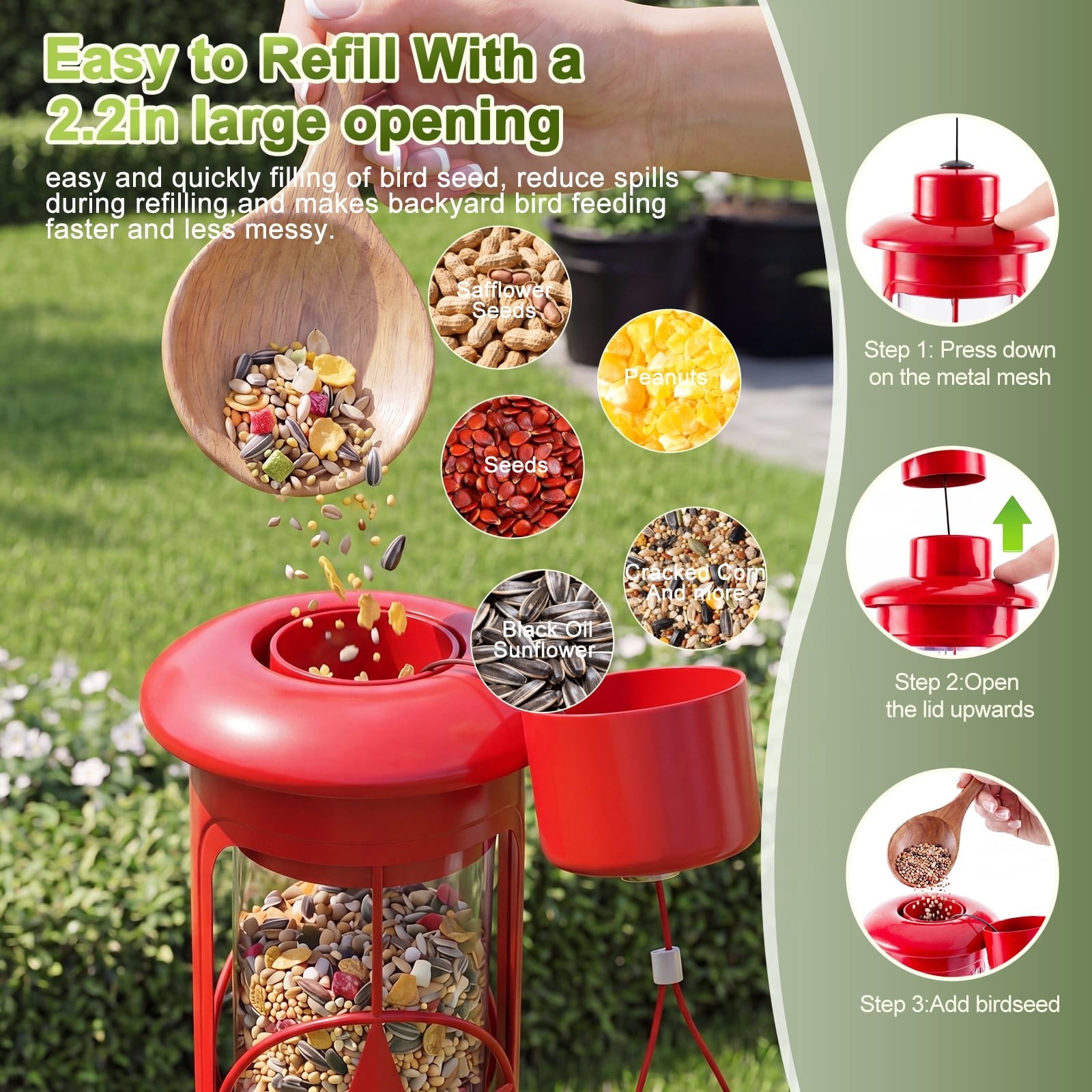 Squirrel Proof Bird Feeders for Outdoors Hanging, Metal Squirrel Proof Bird Feeder with Gravity Protection, 3LB Large Capacity Wild Bird Feeders for Outside Finch, Cardinal, Blue Jay