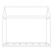 Euroco Twin Wood House Bed Frame with Roof, White