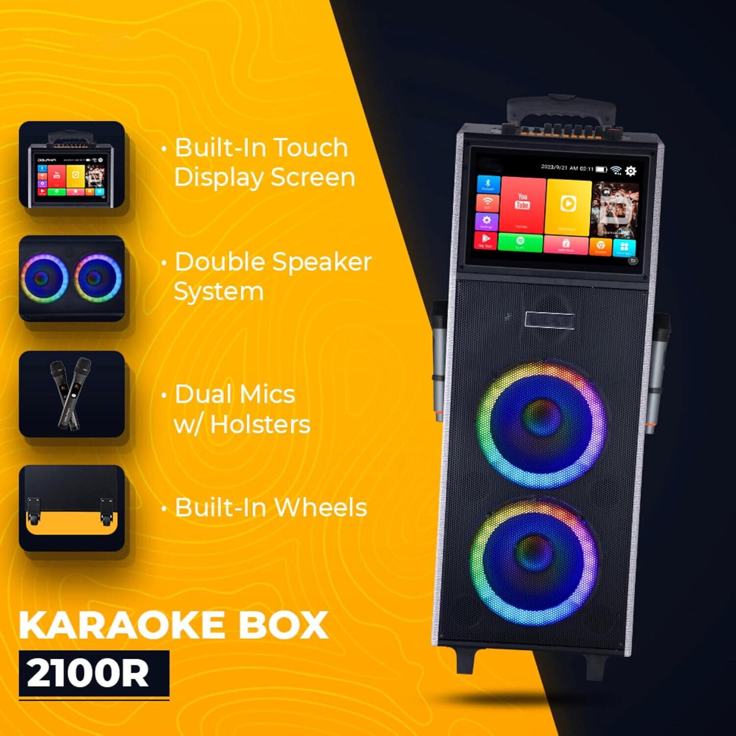 Lohoms 4000W Dual 10" Woofers Portable Karaoke Machine with 14.1" Touchscreen and 2 Wireless Mics