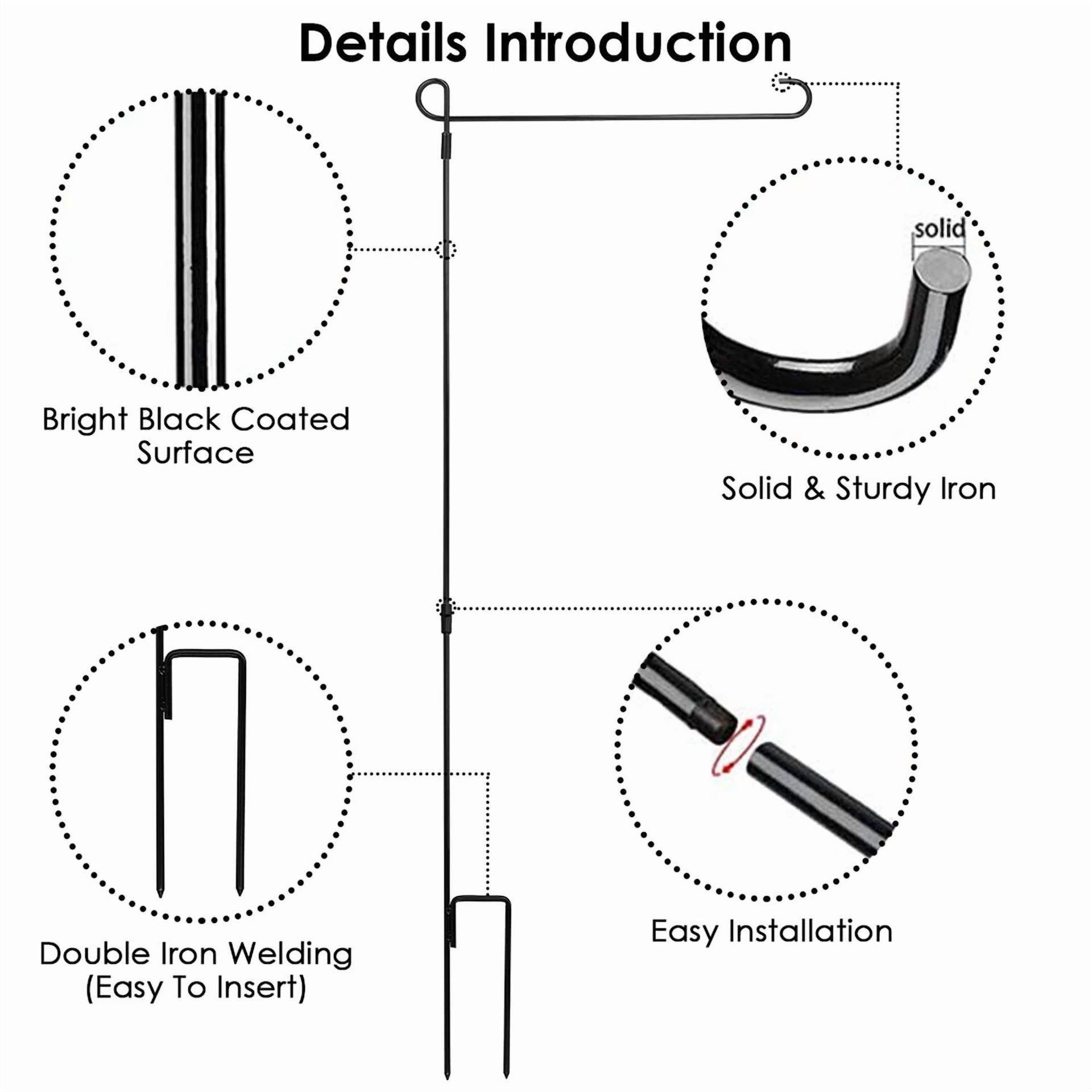 FLINT - Garden Metal Iron Flag Pole Stand Banner Holder Stake For 12"X18" Flag Yard Lawn
