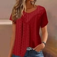 thumbnail image 2 of Timegard Hauts pour Femmes, Col Rond à Illets, Manches Courtes Froncées, T-Shirts Confortables, Décontractés et Élégants pour l'Été, 2 of 5