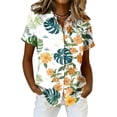 thumbnail image 2 of Women Hawaiian Aloha Luau Shirt Floral Tropic Print Short Sleeve Button Up Summer Party Tops Orange S, 2 of 5