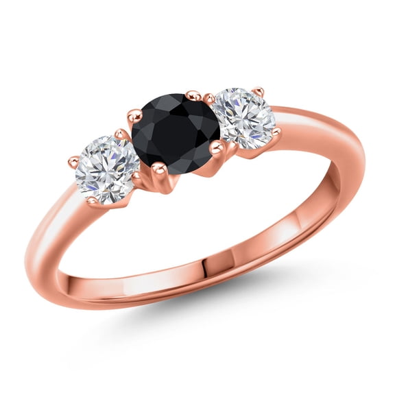 Gem Stone King 18K Rose Gold Plated Silver Black Sapphire and Lab Grown Diamond Engagement Ring for Women | 1.23 Cttw | Round 5MM | Gemstone September Birthstone | Size 6