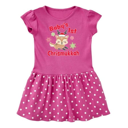 

Inktastic Baby s 1st Chrismukkah with Cute Reindeer and Snowflakes Gift Baby Girl Dress