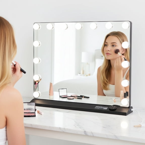 23"x18" Hollywood Mirror with Light - Vanity Mirror with Lights, Makeup Mirror with Lights, 10X Magnification, Adjustable Brightness, Smart Touch, Detachable Tabletop Base, Black