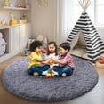 thumbnail image 3 of SARAG 5'x5' Round Rugs for Bedroom,Fluffy Rugs for Living Room Kids Room,Home Decor Shaggy Carpet Fuzzy Plush Rug for Nursery Room,Light Gray, 3 of 8
