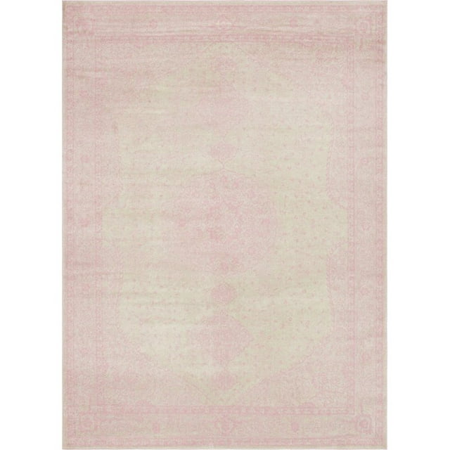 Unique Loom Bromley Traditional Border Rug 9' x 12' Rectangular Pink/Ivory
