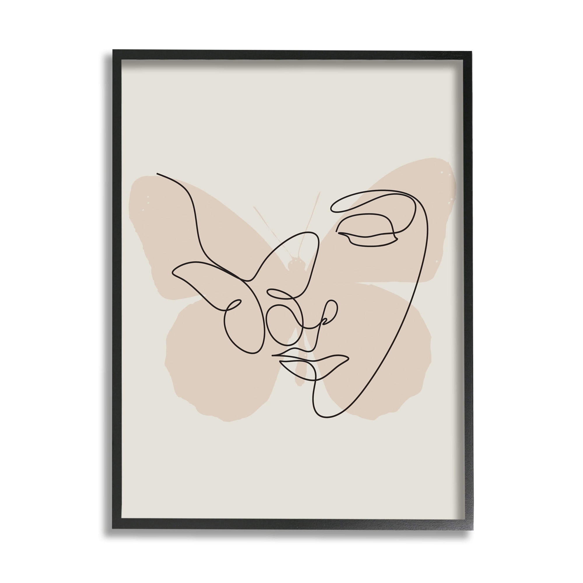 Stupell Industries Butterfly Girl Face Doodle Abstract Painting Gray Framed Art Print Wall Art