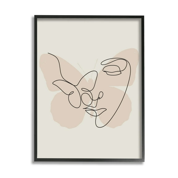 Stupell Industries Butterfly Girl Face Doodle Abstract Painting Black Framed Art Print Wall Art