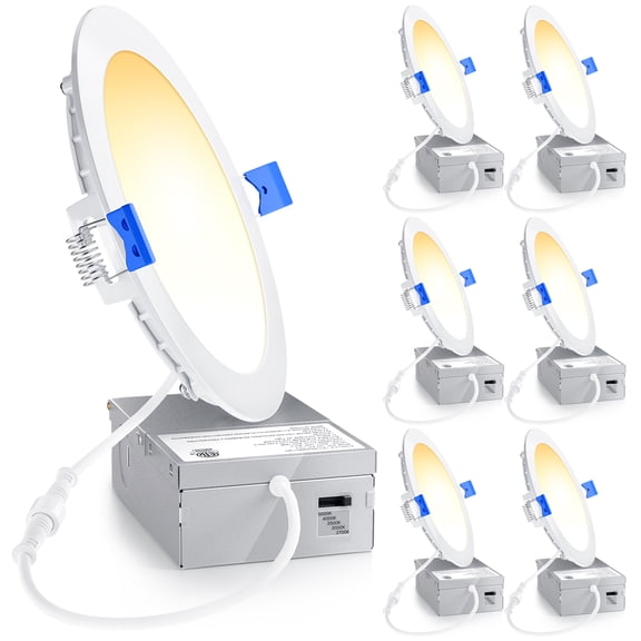 Ensenior 6 Pack 6 Inch LED Recessed Ceiling Light, Dimmable, 2700K-5000K 5CCT, 1050LM 12W 120V, High Brightness Canless Wafer Downlight - ETL&FCC&IC