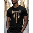 thumbnail image 3 of Tomahawk Feather Men's T Shirts Tribal Art T-Shirt for Men Crew Neck Tees Cotton Tops, Black, S, 3 of 7