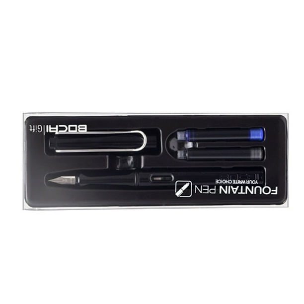 Pluma estilográfica recargable con cartucho de tinta, de acero inoxidable cromado, punta de 0,38 mm, juego de bolígrafos para escribir, color negro