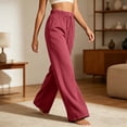 thumbnail image 5 of VEKDONE Wide Leg Elastic High Waisted Pants for Women Summer Loose Fit Palazzo Pants Summer Casual Lightweight Beach Vacation Travel Trousers for Daily Wear Red XXL, 5 of 8
