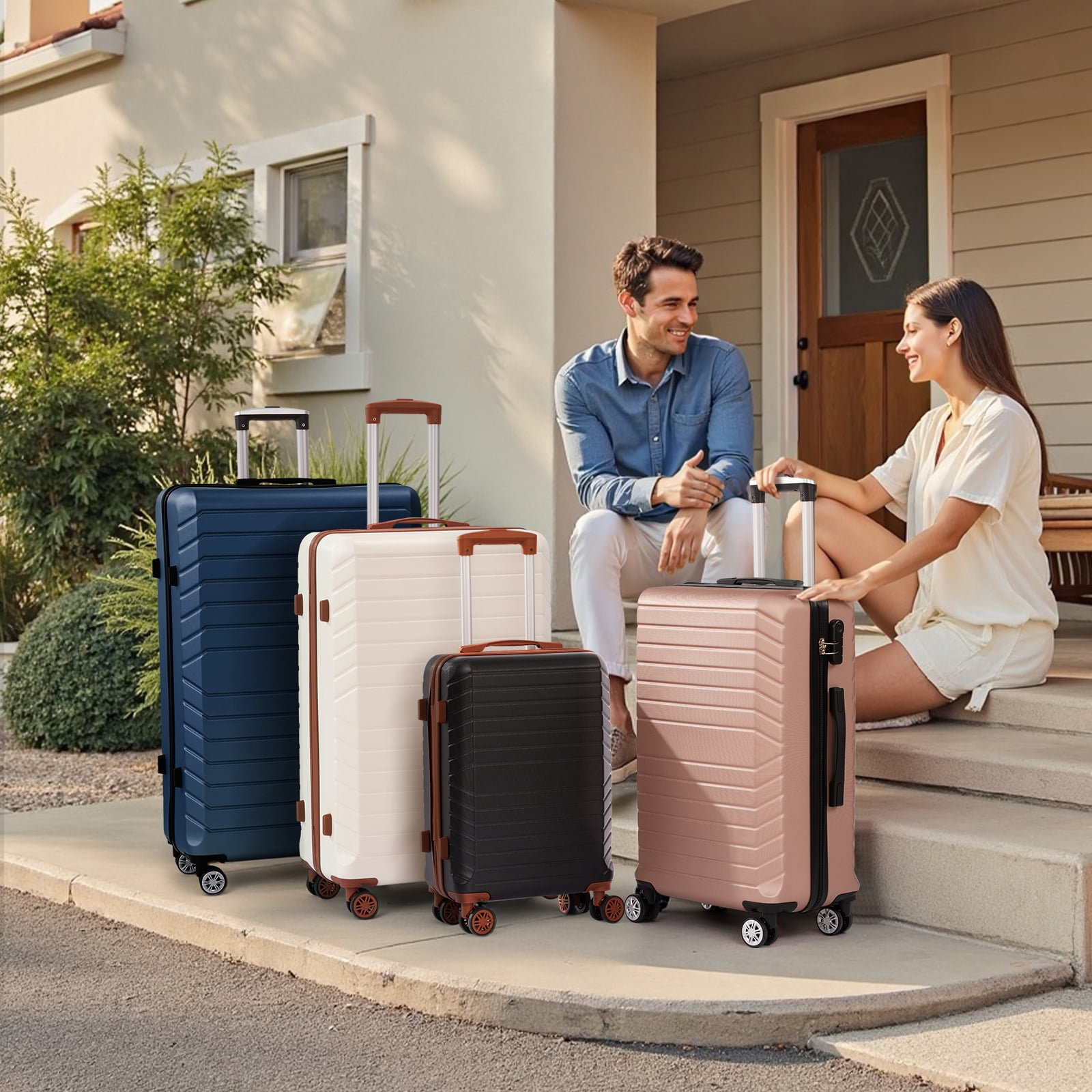 10 Piece Luggage Sets, 20 24 28 inch Lightweight Harside Suitcase with Spinner Wheels and 7PCS Packing Cubes(Navy)