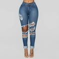 thumbnail image 1 of Tdoqot Women's Stretch Relaxed Fit Straight Leg Jean- Ripped Summer Casual Denim Pants Blue Size 12, 1 of 1