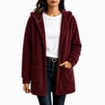 thumbnail image 5 of Fleece Hooded Jackets for Women Casual Warm Open-Front Sweater Cardigans with Pockets Solid Long Sleeve Outerwear (S, Wine), 5 of 7