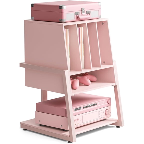 FITUEYES Record Player Stand with Vinyl Storage, Holds up to 120 Records, Pink, Eiffel Series
