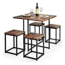 Dining Table Set for 4, Kitchen & Dining Room Table Sets with 4 Square Stools, Metal Frame, 5 Piece Compact Kitchen Table and Chairs for Small Space (Walnut & Black)