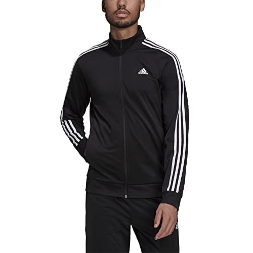 adidas Men's Big & Tall Essentials Warm-Up 3-Stripes Track Top, Black/White, Large/Tall