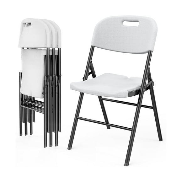 Folding Chairs, Heavy Duty Foldable Chair Portable Plastic Seat with Steel Frame for Indoor Outdoor Dinning Party Wedding School Use, White, 4 Pack
