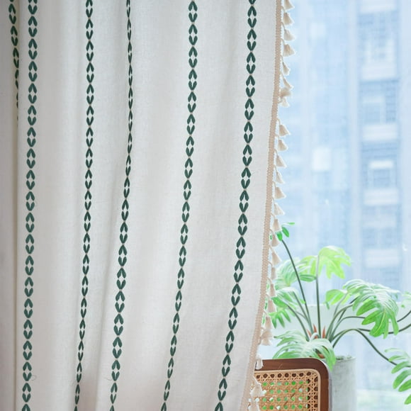 Cortinas Deeprove de lino de algodón, color verde esmeralda, estilo bohemio, 24 cm de largo