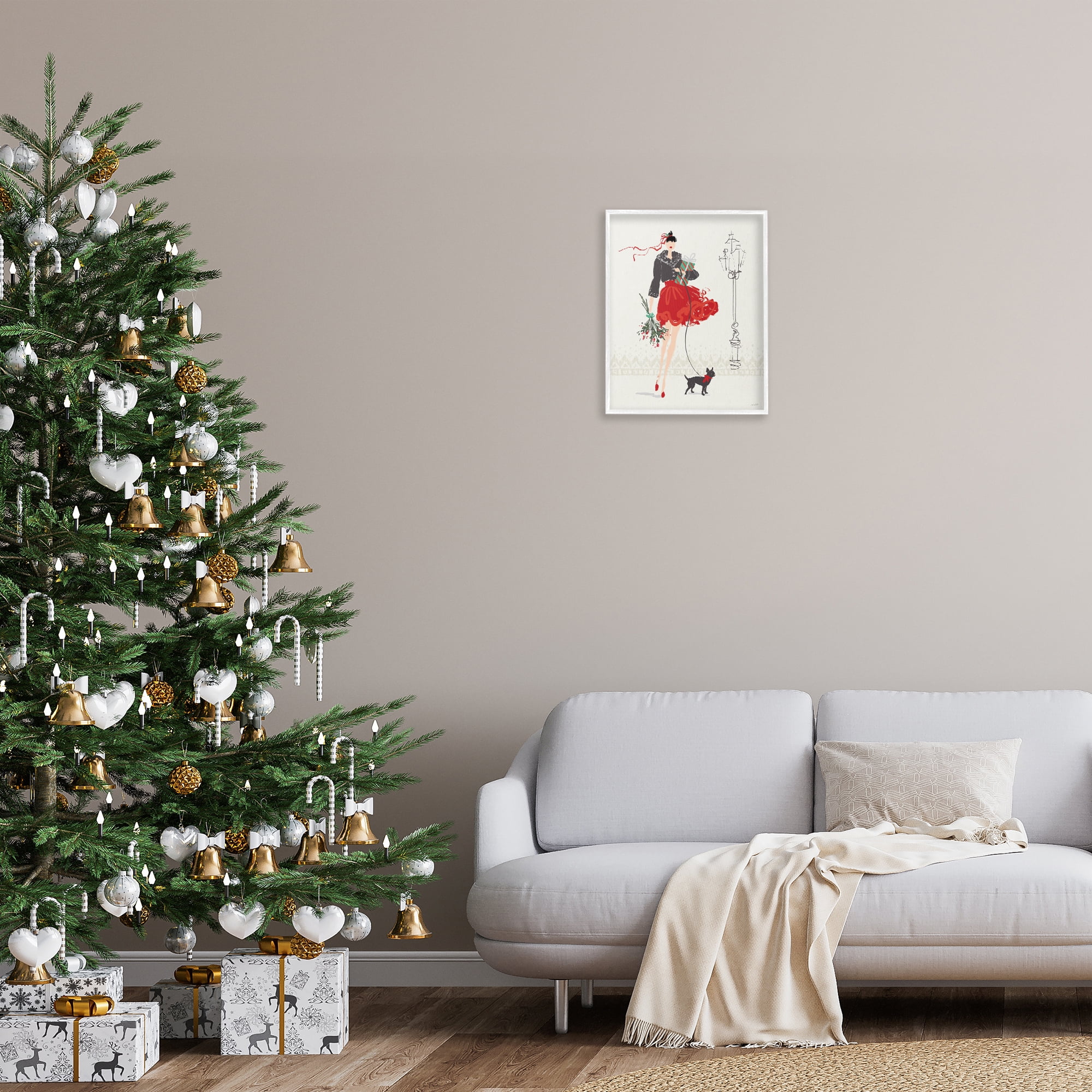 Stupell Industries Holiday Fashionista Girl Holiday Painting White Framed Art Prints Wall Art, 16 x 20