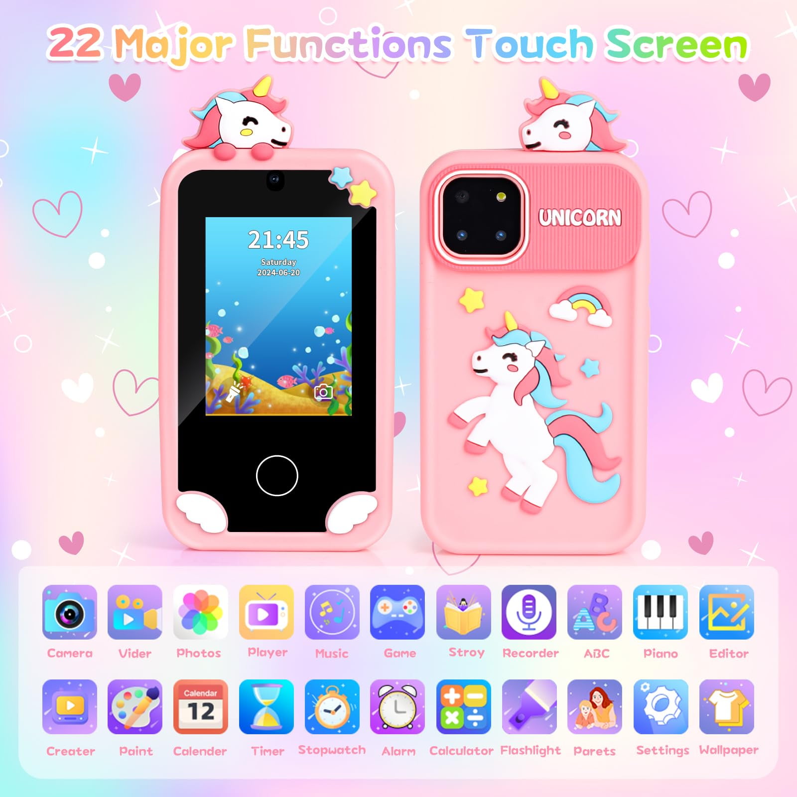 Girl Gifts Age 6 7 8 9 Kid Smart Phones: Presents for 6-10 Year Old Girls Kids Learning Phone Birthday Gift for 7 8 9 10 Year Old Girls Toy Reminder Game Phone for Kids Age 10 - 12 Girl Pink Phone