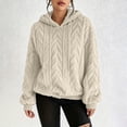 thumbnail image 3 of XUNKUSGA Womens Fuzzy Hoodies Classic Solid Color Textured Jacquard Fleece Pullover Top with Drawstring Hood Comfy Cozy Oversized Winter Warm Coat S, 3 of 9