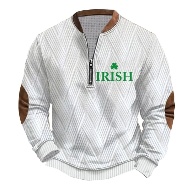Penkiiy Mens Día de San Patricio Sudadera Irlandesa Print 1/4 Zipper Collar M Multicolor