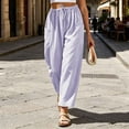 thumbnail image 5 of Miluxas Women's Striped Wide Leg Pants High Waist Drawstring Casual Loose Trousers with Patch Pockets Lightweight Summer Street Vacation Pants Purple, 5 of 7