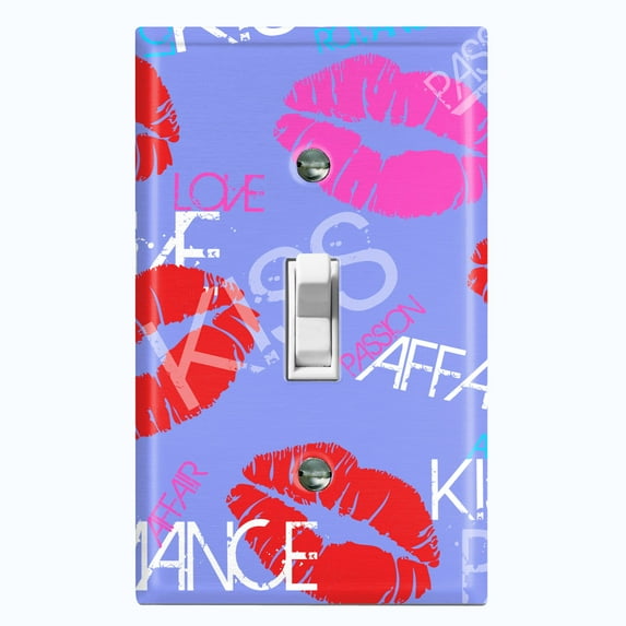 Metal Light Switch Plate Cover Lipstick Kisses Love Romance Violet LOV006