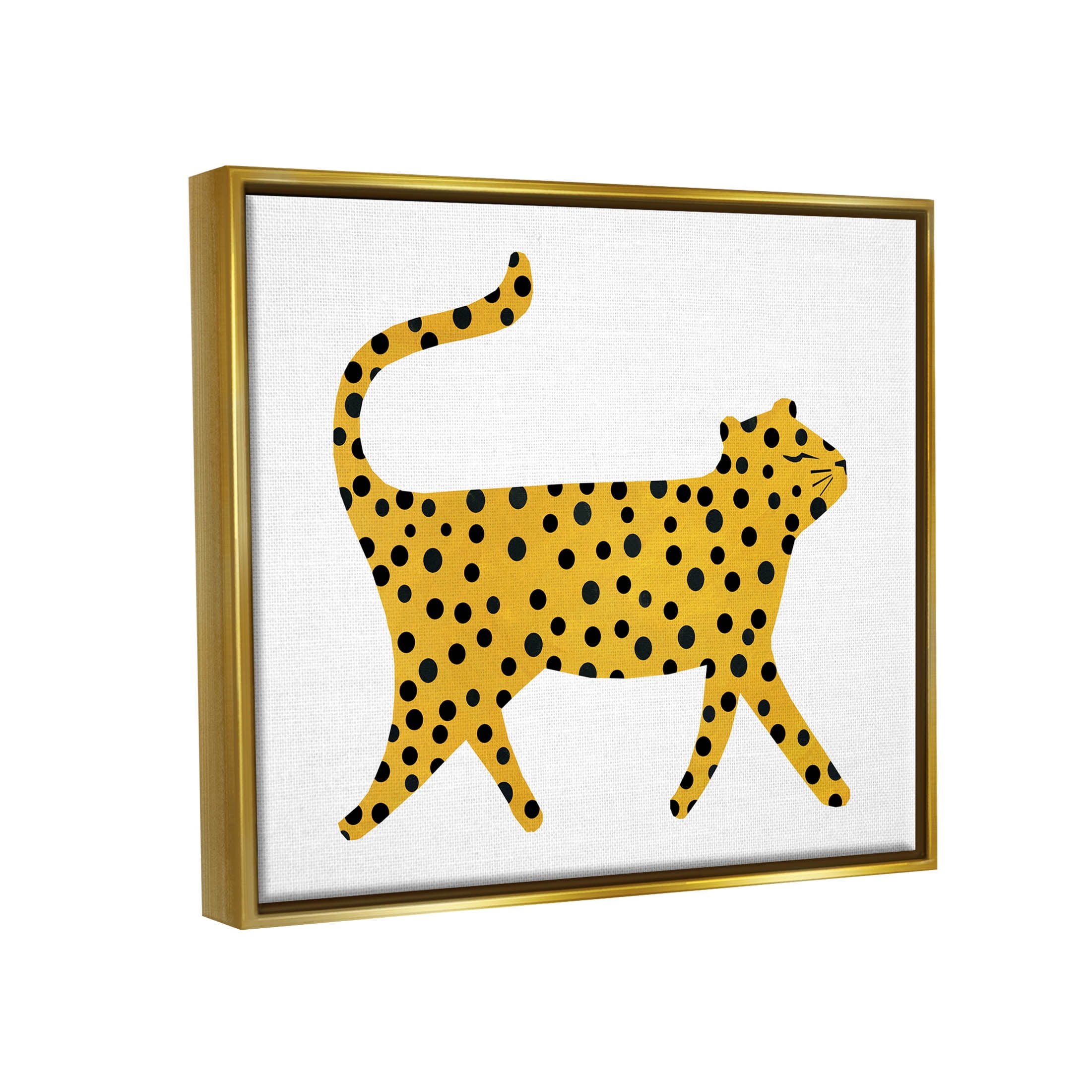 Stupell Industries Whimsical Cheetah Polka Pattern Graphic Art Metallic Gold Floating Framed Canvas Print Wall Art, Design by Emily Kopcik