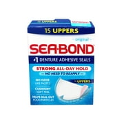 Sea Bond Secure Denture Adhesive Seals, Original Uppers, Zinc-Free, All-Day-Hold, Mess-Free, 15 Count