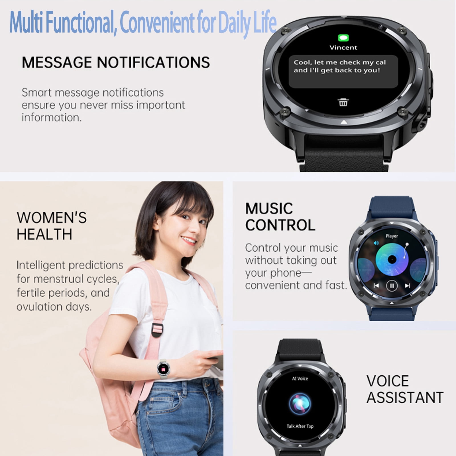 Smart Watch for Men iPhone Android, 1.39" HD Touchsreen, Bluetooth Call and Music Control, Fitness Tracker, 110+ Sports Modes, IPX8 Waterproof, Black