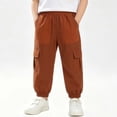 thumbnail image 2 of DJDLJWCJ Boys Cargo Pants 3-13 Multi-Pockets Lightweight School Uniform Pants Elastic Waist Baggy Pants Brown Size 6, 2 of 10