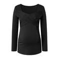 thumbnail image 6 of mgoYE Women's Maternity Shirts, Ribbed Long Sleeve Pregnancy Sweaters Crew Neck Slit Side Knit Pregnant Tunic Tee Top(Black,L), 6 of 9