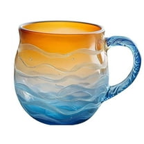 Yucurem Oceanic Theme Drinking Cup with Handle, 12 oz Handblown Ocean Glass Mug for Tea, Coffee, Cocktails, Beach Lovers & Gift Giving (Sunset Beach)