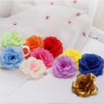 thumbnail image 2 of 5pcs Artificial Floral Silk Roses Heads Bulk Flowers 8cm for Wedding Party Prom Home DIY Decor, Gold, 2 of 2