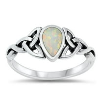 CHOOSE YOUR COLOR Celtic White Simulated Opal Ring .925 Sterling Silver Band CZ Female Size 8