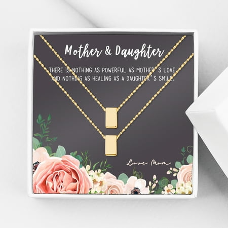 Mother and Daughter Matching Cube Card Necklace, Matching Mother's Day Gift for Her, Mom and Daughter Jewelry, Mom and Daughter Cube Necklaces [Gold Cube, No-Personalized Card]