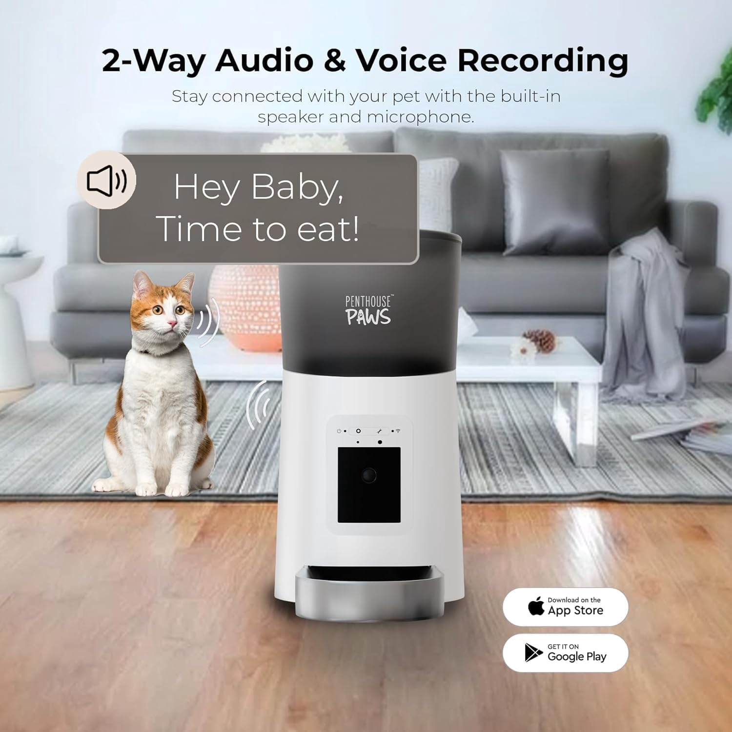 Penthouse Paws Automatic Pet Feeder for cats and dogs, 6 L capacity, HD camera, 2 way audio, white