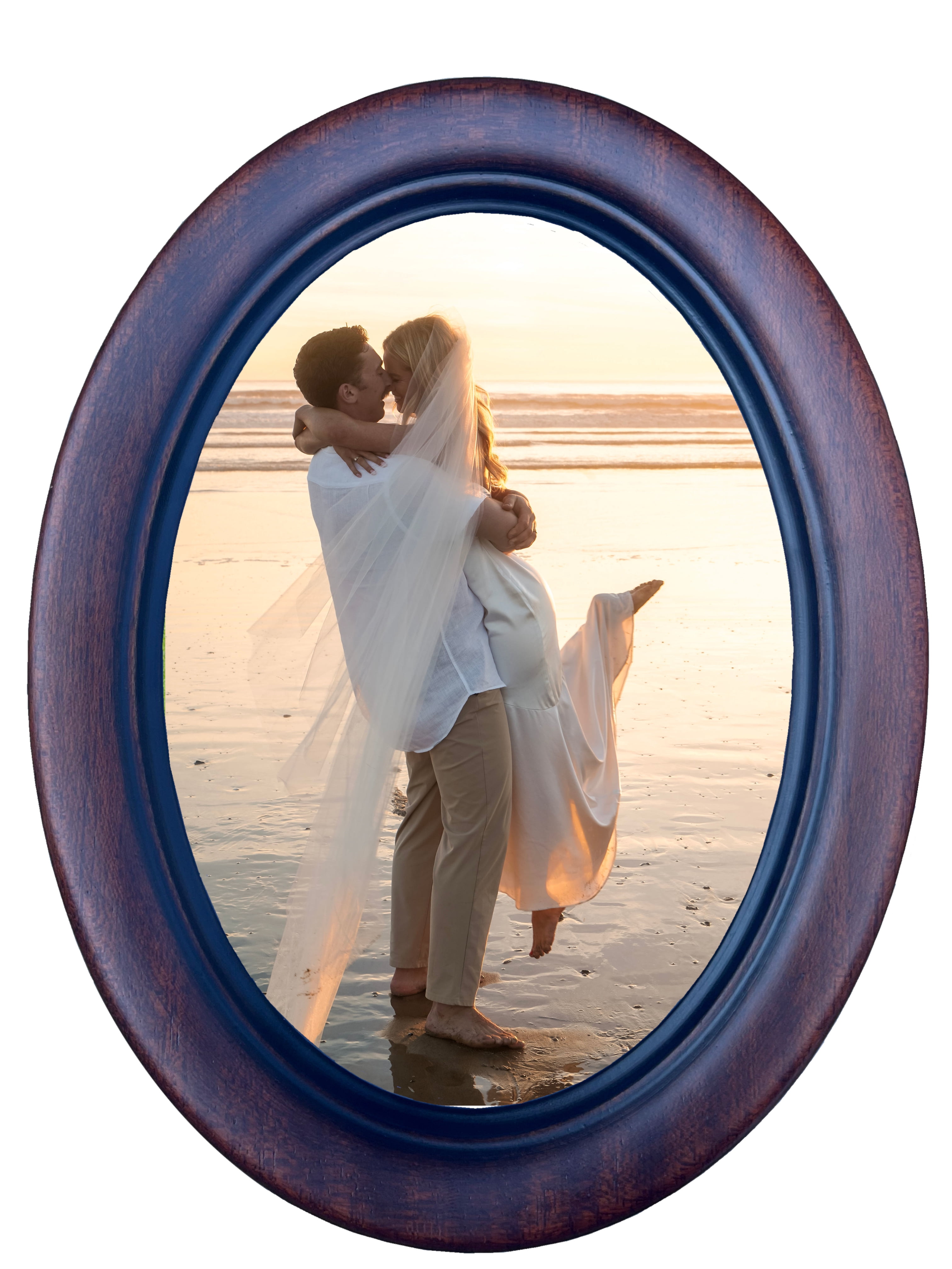 WallWorks Classic Oval Silhouette Picture Frame 5X7 - Hand Made Solid Wood Frame - Hand applied two toned walnut stain